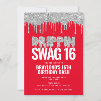 Rot und Silber Drippin Swag 16 Geburtstag Einladung