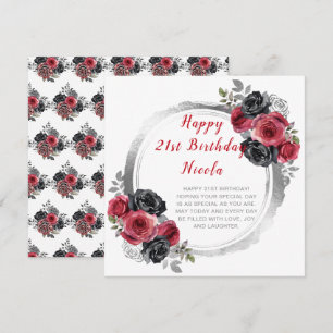 Rot und Silber Elegante Blume Geburtstagsparty Karte