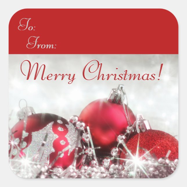 Rot und Silber frohe Weihnachten Quadratischer Aufkleber (Vorderseite)