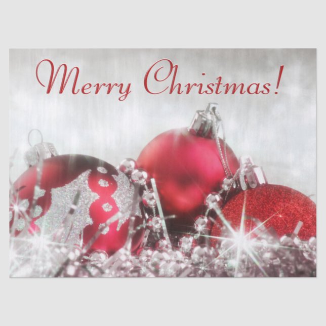 Rot und Silber frohe Weihnachten Seidenpapier (Vorderseite)
