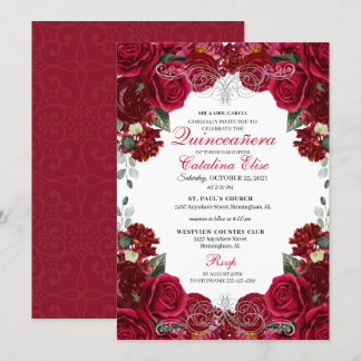 Rot und Silber Quinceanera Geburtstag Einladung