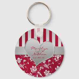 Rot und Silver Floral Heart Keychain Schlüsselanhänger