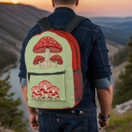 Rot und Tan Pilze und Grün Sage Bedruckter Rucksack