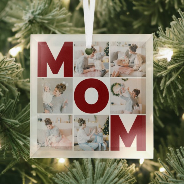 Rot und Weiß 6 Mama für FotoCollage Ornament Aus Glas (Insitu)