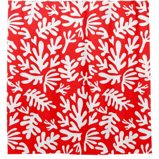 Rot und weiß abstrakt boho Modernes Muster Duschvorhang (Vorderseite)