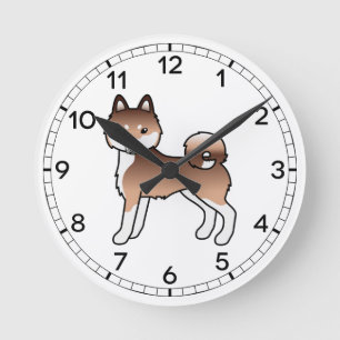 Rot und Weiß Alaskan Klee Kai Cartoon Dog Runde Wanduhr