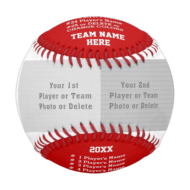 Rot und Weiß, Baseball mit Foto, Personalisiert (Vorderseite)