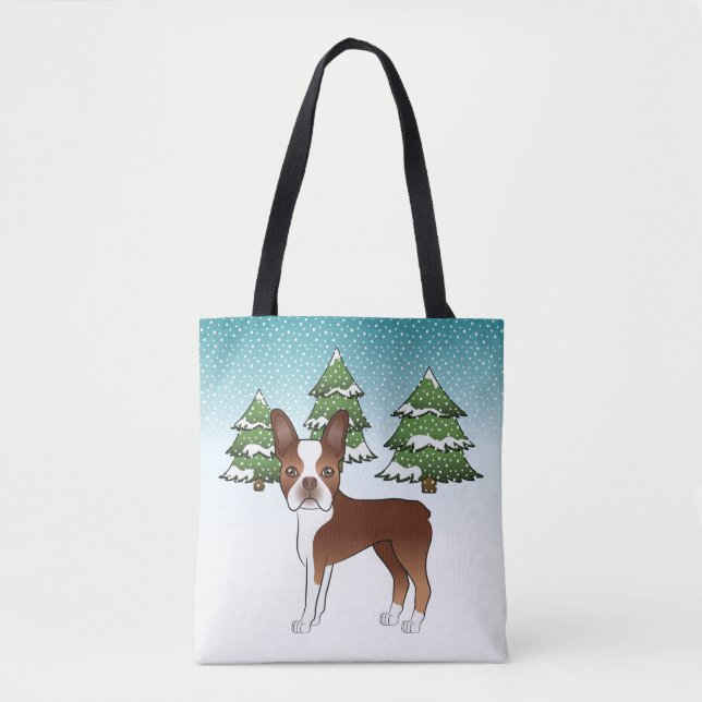Rot und Weiß Boston Terrier im Winter Tasche (Vorderseite)