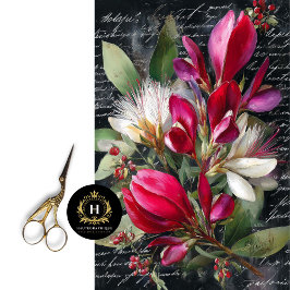 Rot und Weiß Botanischer Bouquet Dekoupage Seidenpapier