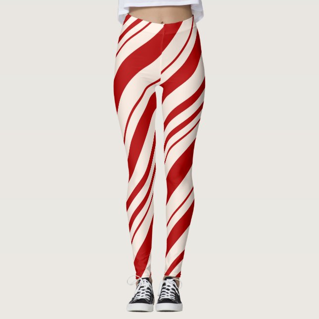 Rot und Weiß Candy Stripped Leggings (Vorderseite)