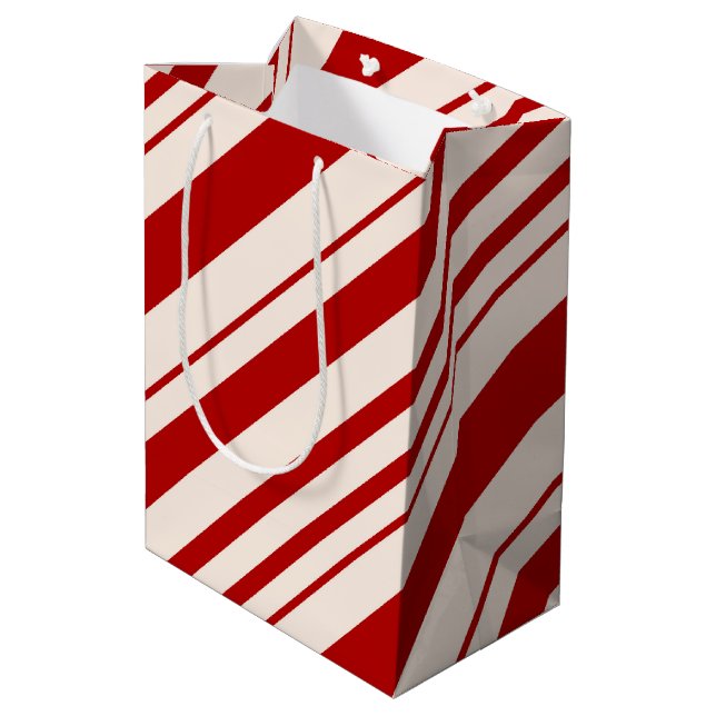 Rot und Weiß Candy Stripped Mittlere Geschenktüte (Rückseite Schrägansicht)