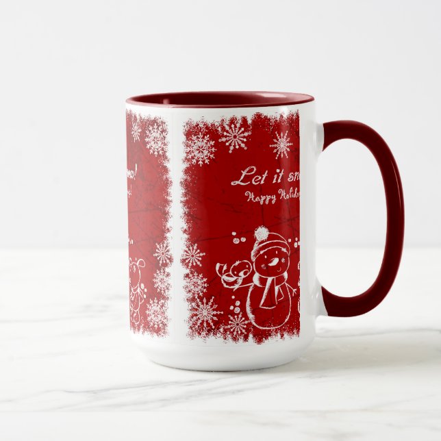Rot und Weiß Chalk Schneemann-Let it Schnee Tasse (Rechts)