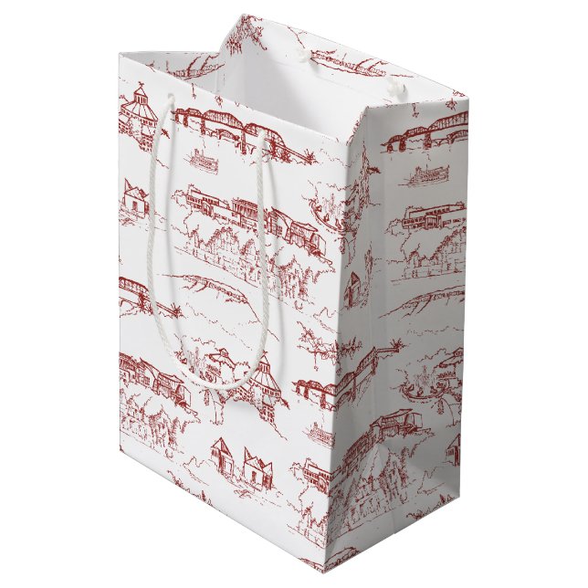 Rot und Weiß Chattanoogas Toile Mittlere Geschenktüte (Rückseite Schrägansicht)