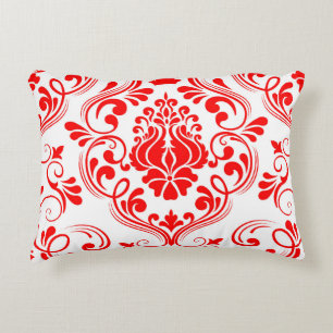 Rot und Weiß Damask Floral Elegantes Muster Dekokissen