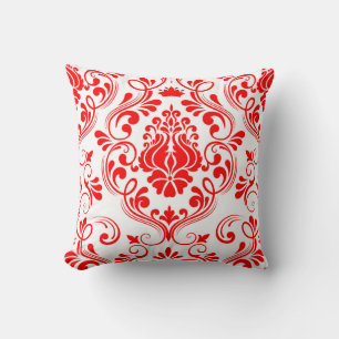 Rot und Weiß Damask Floral Elegantes Muster Kissen