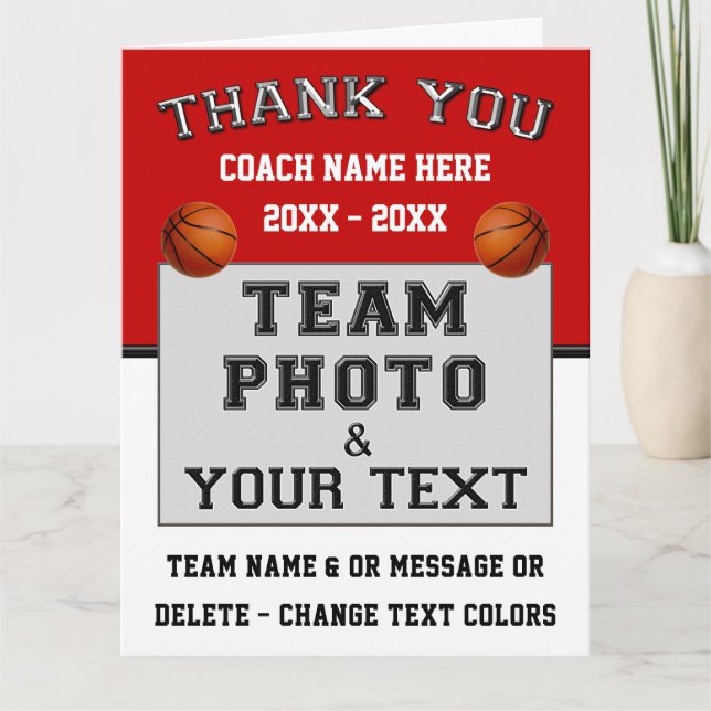 Rot und Weiß, Danke, Basketball-Coach-Karten Karte (Vorderseite)
