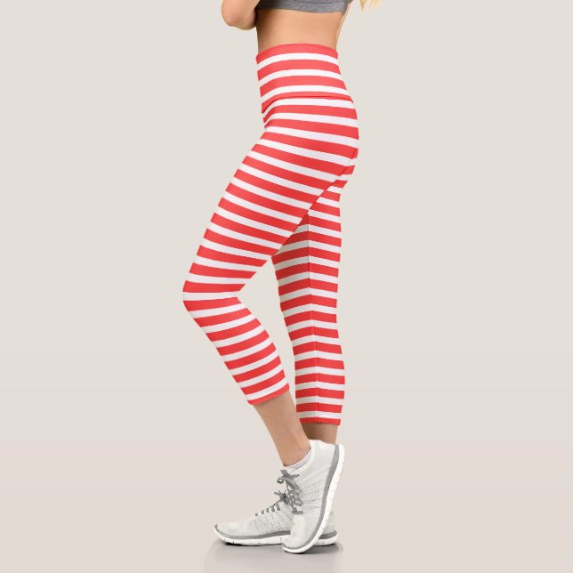 Rot und weiß, einfach, horizontal gestreift capri leggings (Links)