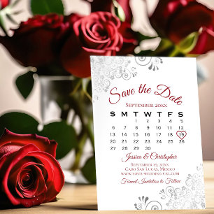 Rot und Weiß Einfache Hochzeitskalender Save The Date