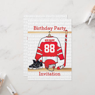 Rot und Weiß Eishockey Jersey Geburtstagsparty Einladung