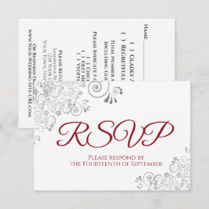 Rot und Weiß Elegante Silver Lace Wedding RSVP Karte