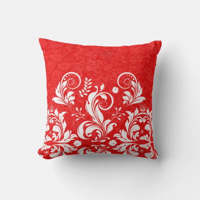 Rot und Weiß Elegante Vintage Blumenspitze Kissen (Vorderseite)