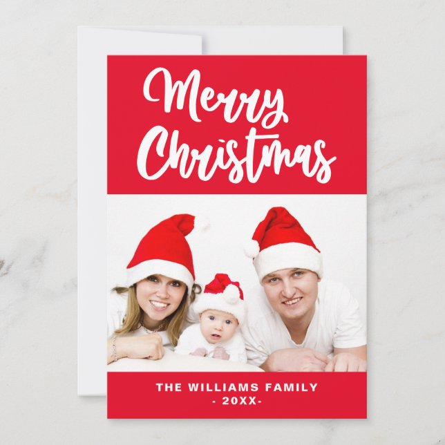 Rot und Weiß Foto Name frohe Weihnachten (Vorderseite)