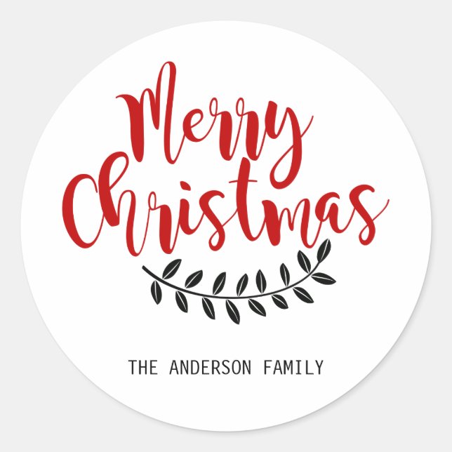 Rot und Weiß Frohe Weihnachtskleber Personalisiert Runder Aufkleber (Vorderseite)