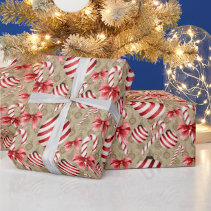 Rot und weiß gestreifte Kanistchen und Bälle Geschenkpapier