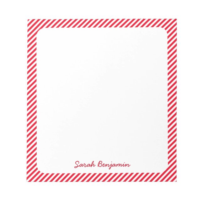 Rot und Weiß gestreifte Santa's List Minimal Elega Notizblock (Vorderseite)