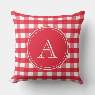 Rot und Weiß Gingham Monogram Kissen