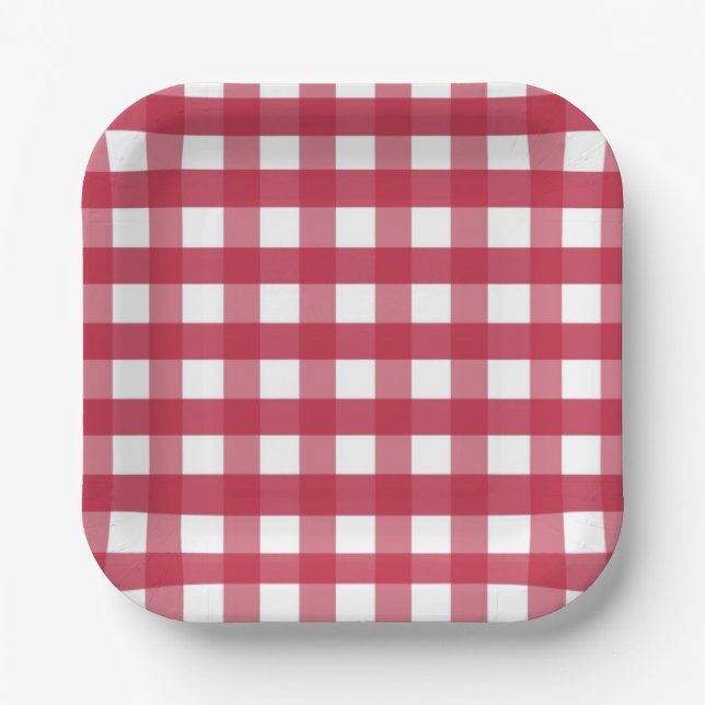 Rot und Weiß Gingham Pappteller (Vorderseite)