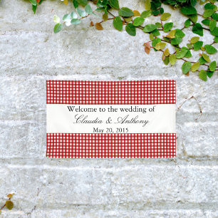 Rot und Weiß Gingham Pattern Barbeque Wedding Banner
