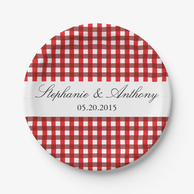 Rot und Weiß Gingham Pattern Barbeque Wedding Pappteller (Vorderseite)