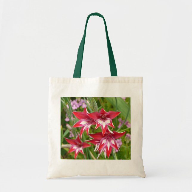 Rot und Weiß Gladiolas Sommer botanisch Tragetasche (Vorne)