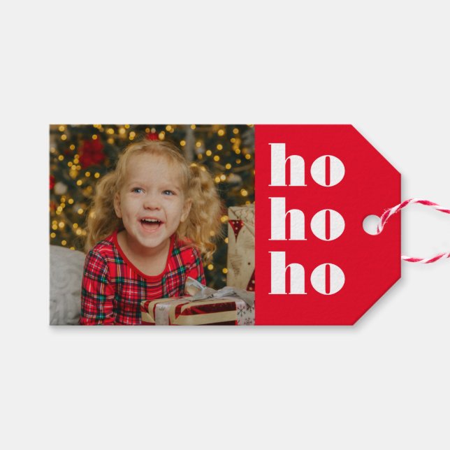 Rot und Weiß Ho Ho Ho mit Foto Weihnachten Geschenkanhänger (Vorderseite (Horizontal))