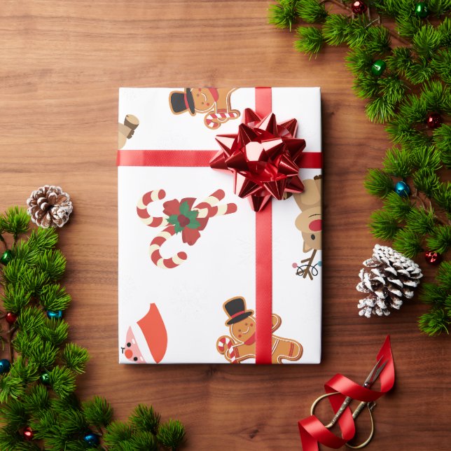 Rot und Weiß Illustriert frohe Weihnachten Geschenkpapier (Feiertagsgeschenk)