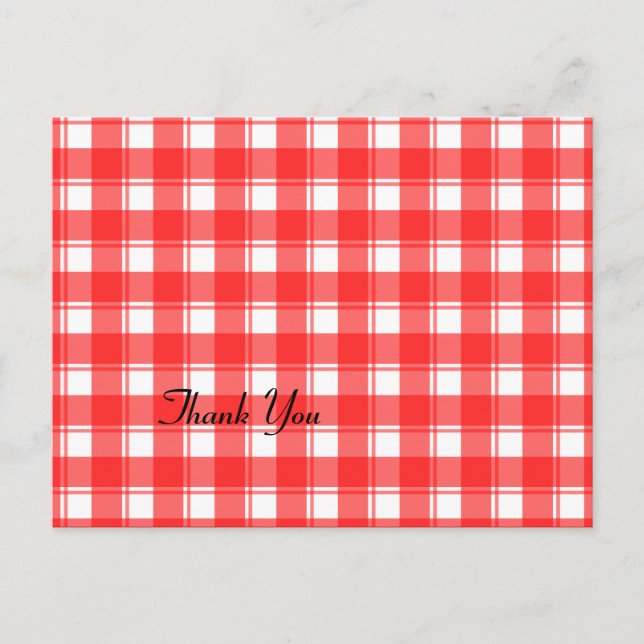 Rot und Weiß Karierte Benutzerdefiniert Danke Post Postkarte (Vorderseite)