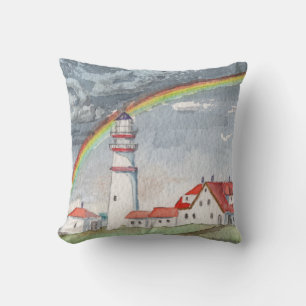 Rot und Weiß Leuchtturm und Regenbogen Kissen