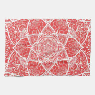 Rot und Weiß Mandala - Loergann in Goji Berry Geschirrtuch