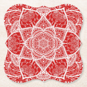 Rot und Weiß Mandala - Loergano in Cherry Untersetzer