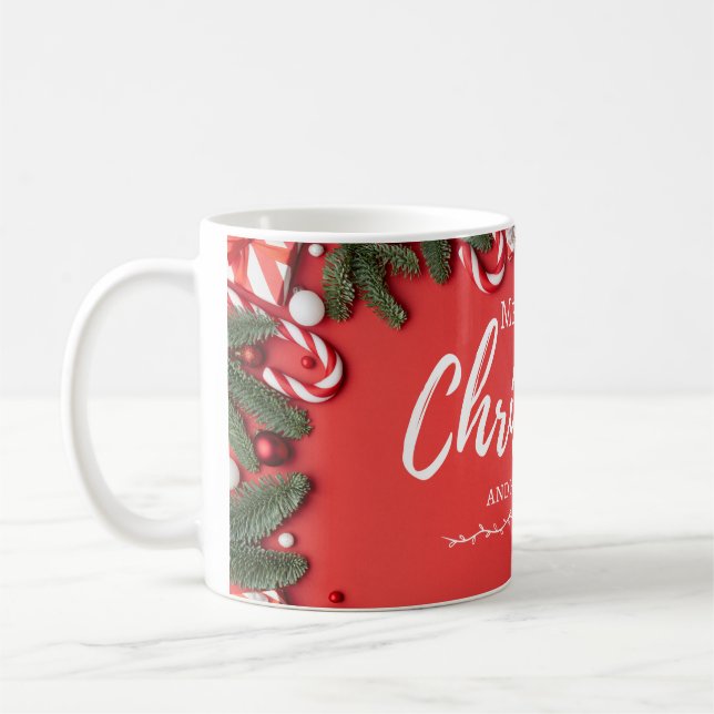 Rot und Weiß Minimalistisch Frohe Weihnachtsfeier  Kaffeetasse (Links)