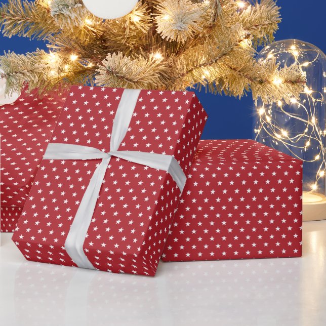 Rot und Weiß Moderne Sterne Weiße Weihnachtsfeiert Geschenkpapier (Feiertage)