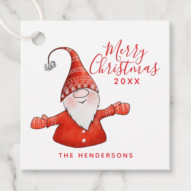 Rot und Weiß Niedlich Gnome Custom Frohe Weihnacht Geschenkanhänger (Vorderseite)