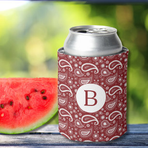 Rot und Weiß Perfekt Paisley Monogramm Dosenkühler