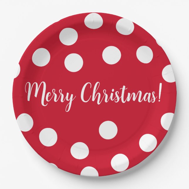 Rot und weiß personalisierte Polka Dots Weihnachte Pappteller (Vorderseite)