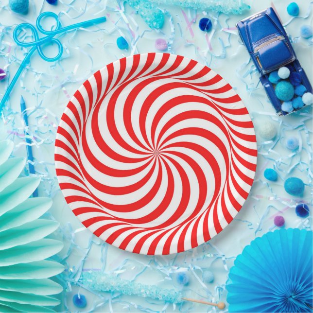 Rot und Weiß Pinwheel Pappteller (Party)
