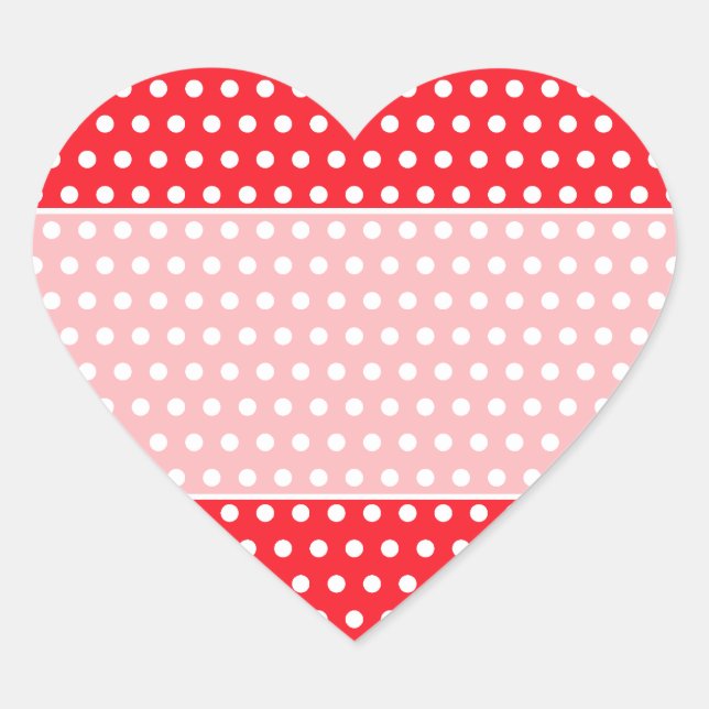 Rot und Weiß Polka Dot Muster. Spotty. Herz-Aufkleber (Vorderseite)