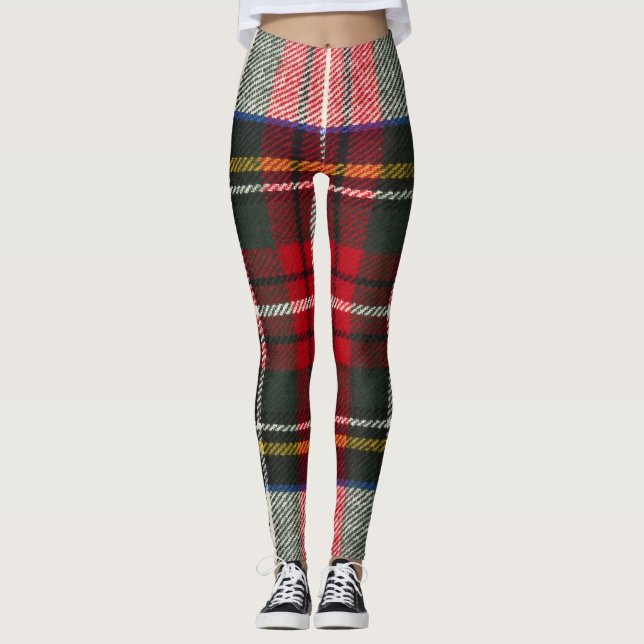 Rot und weiß Schottische Tartan kariert. Leggings (Vorderseite)