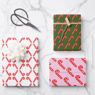 Rot und Weiß Stock Weihnachtspastete Rosa Grün Geschenkpapier Set