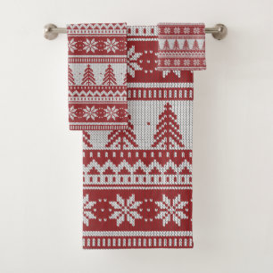 Rot und Weiß strickten Blick-Kiefer-Schneeflocken Badhandtuch Set